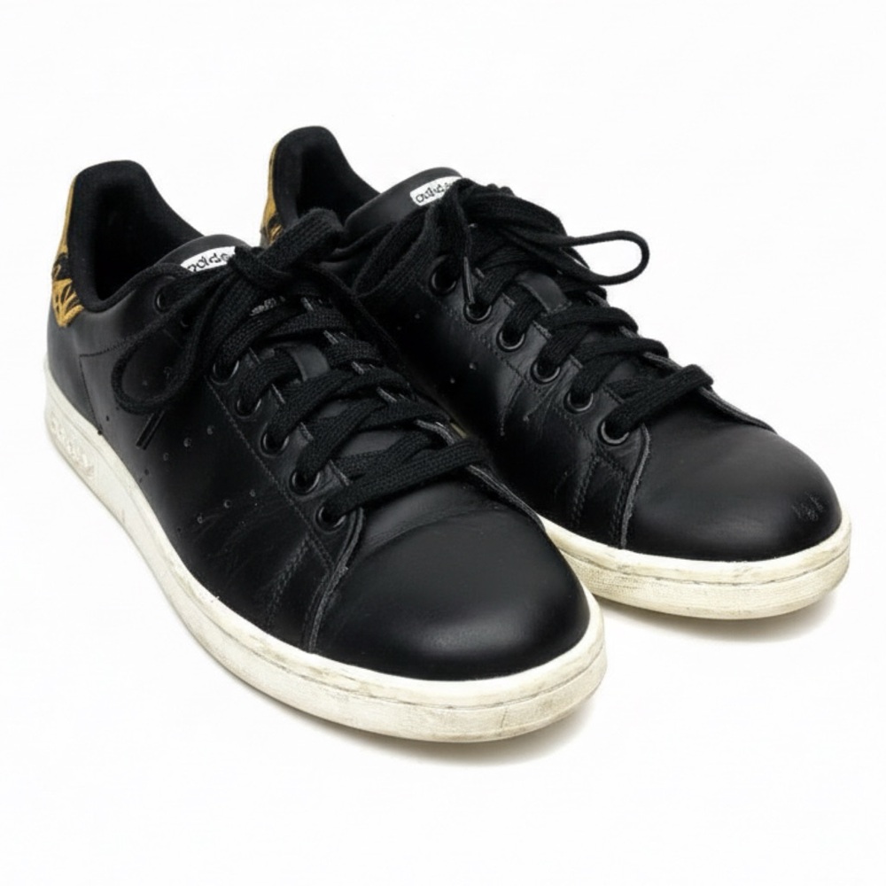 Adidas Stan Smith Black Leather and Leopard Sneakers Women’s Sz‎ 7.5 Trainers